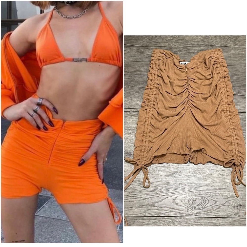 I. AM. GIA Colette Scrunch Shorts Tan Beige Ribbed Sz Small